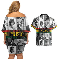 African-American Black Music Month Couples Matching Off Shoulder Short Dress and Hawaiian Shirt Legends Tribute