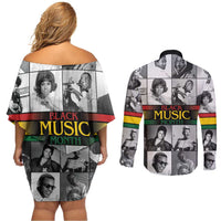 African-American Black Music Month Couples Matching Off Shoulder Short Dress and Long Sleeve Button Shirt Legends Tribute