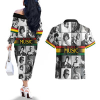 African-American Black Music Month Couples Matching Off The Shoulder Long Sleeve Dress and Hawaiian Shirt Legends Tribute