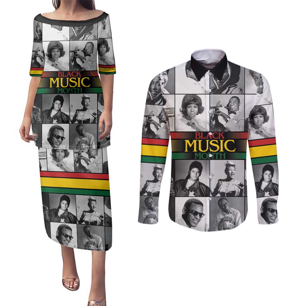 African-American Black Music Month Couples Matching Puletasi and Long Sleeve Button Shirt Legends Tribute