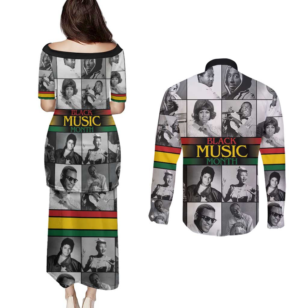 African-American Black Music Month Couples Matching Puletasi and Long Sleeve Button Shirt Legends Tribute