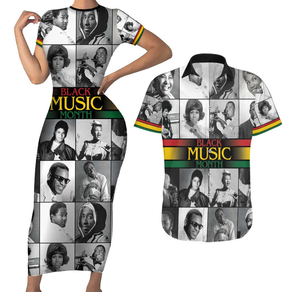 African-American Black Music Month Couples Matching Short Sleeve Bodycon Dress and Hawaiian Shirt Legends Tribute