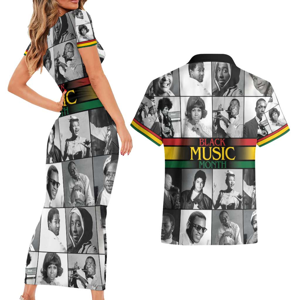 African-American Black Music Month Couples Matching Short Sleeve Bodycon Dress and Hawaiian Shirt Legends Tribute