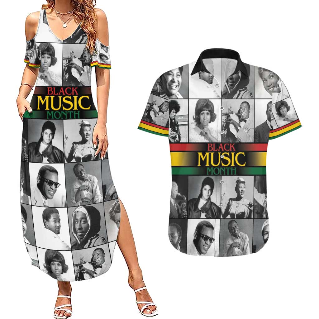 African-American Black Music Month Couples Matching Summer Maxi Dress and Hawaiian Shirt Legends Tribute