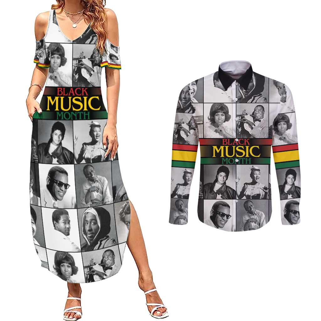 African-American Black Music Month Couples Matching Summer Maxi Dress and Long Sleeve Button Shirt Legends Tribute