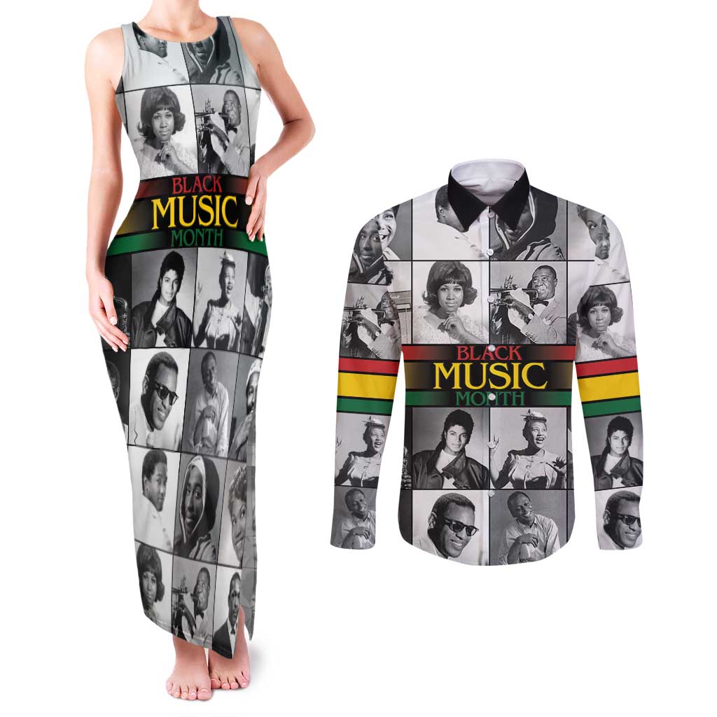 African-American Black Music Month Couples Matching Tank Maxi Dress and Long Sleeve Button Shirt Legends Tribute