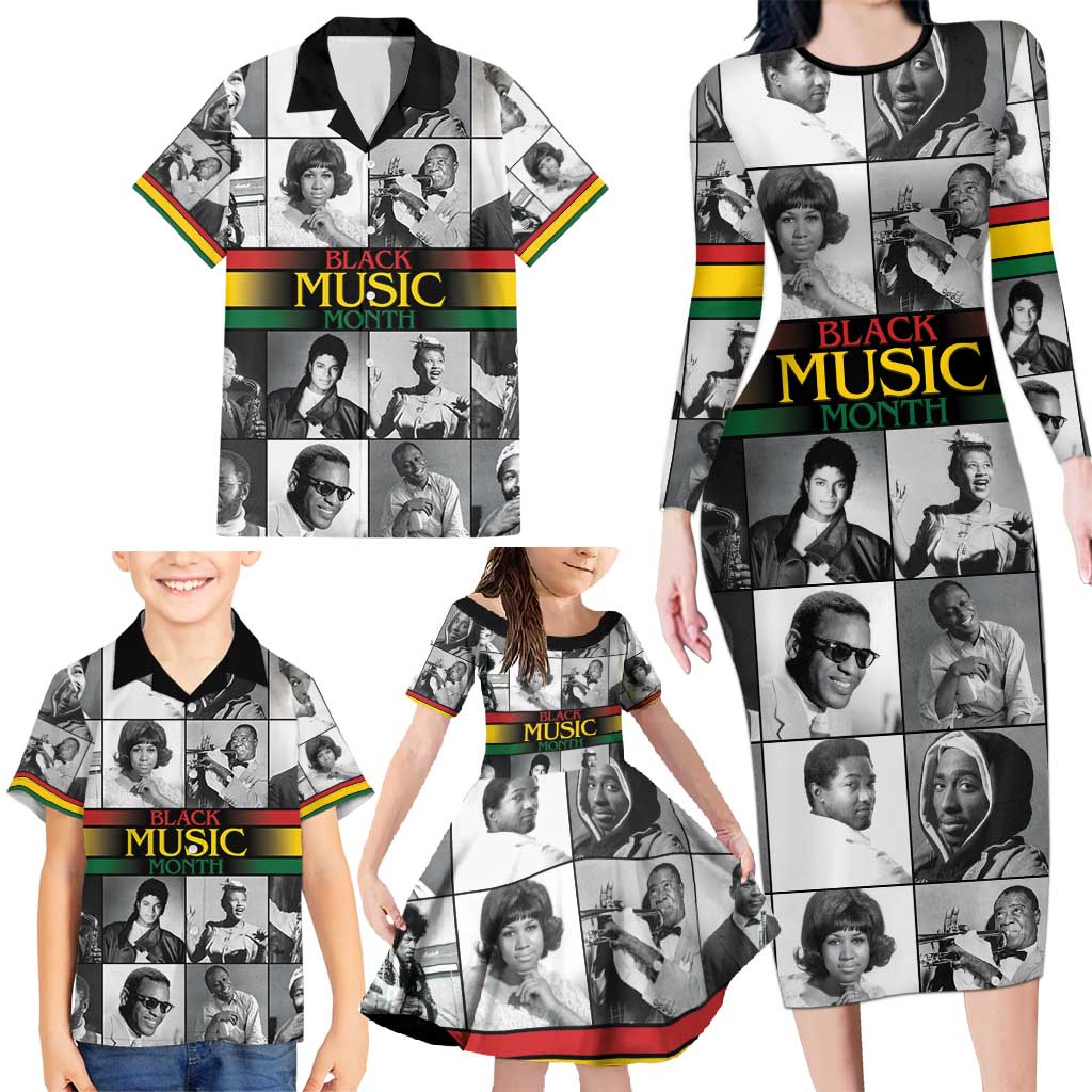 African-American Black Music Month Family Matching Long Sleeve Bodycon Dress and Hawaiian Shirt Legends Tribute