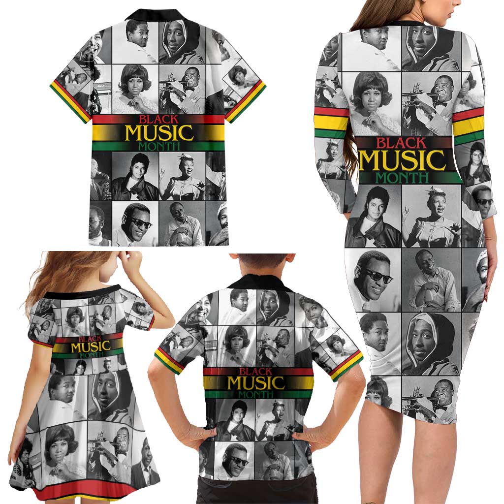 African-American Black Music Month Family Matching Long Sleeve Bodycon Dress and Hawaiian Shirt Legends Tribute