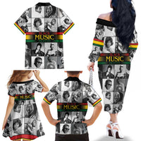 African-American Black Music Month Family Matching Off The Shoulder Long Sleeve Dress and Hawaiian Shirt Legends Tribute