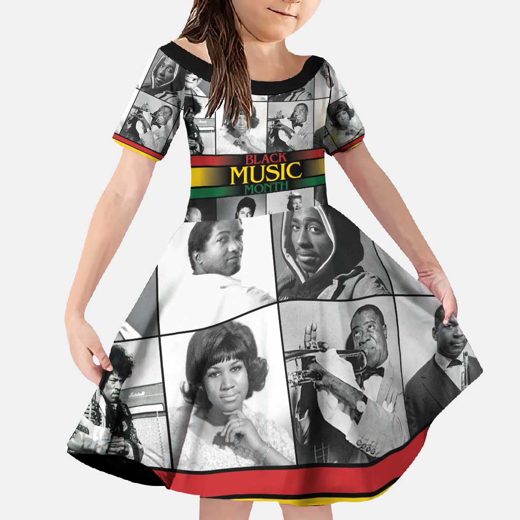 African-American Black Music Month Family Matching Off Shoulder Maxi Dress and Hawaiian Shirt Legends Tribute