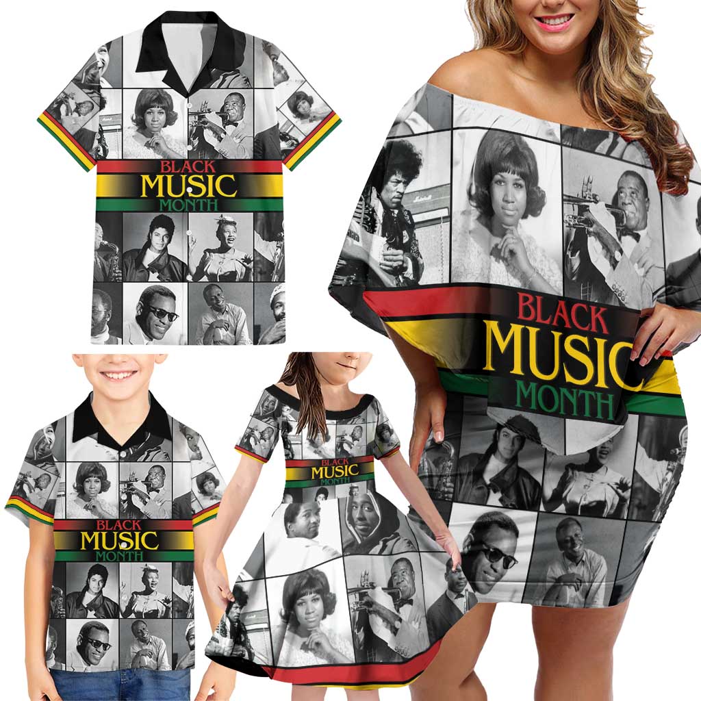 African-American Black Music Month Family Matching Off Shoulder Short Dress and Hawaiian Shirt Legends Tribute