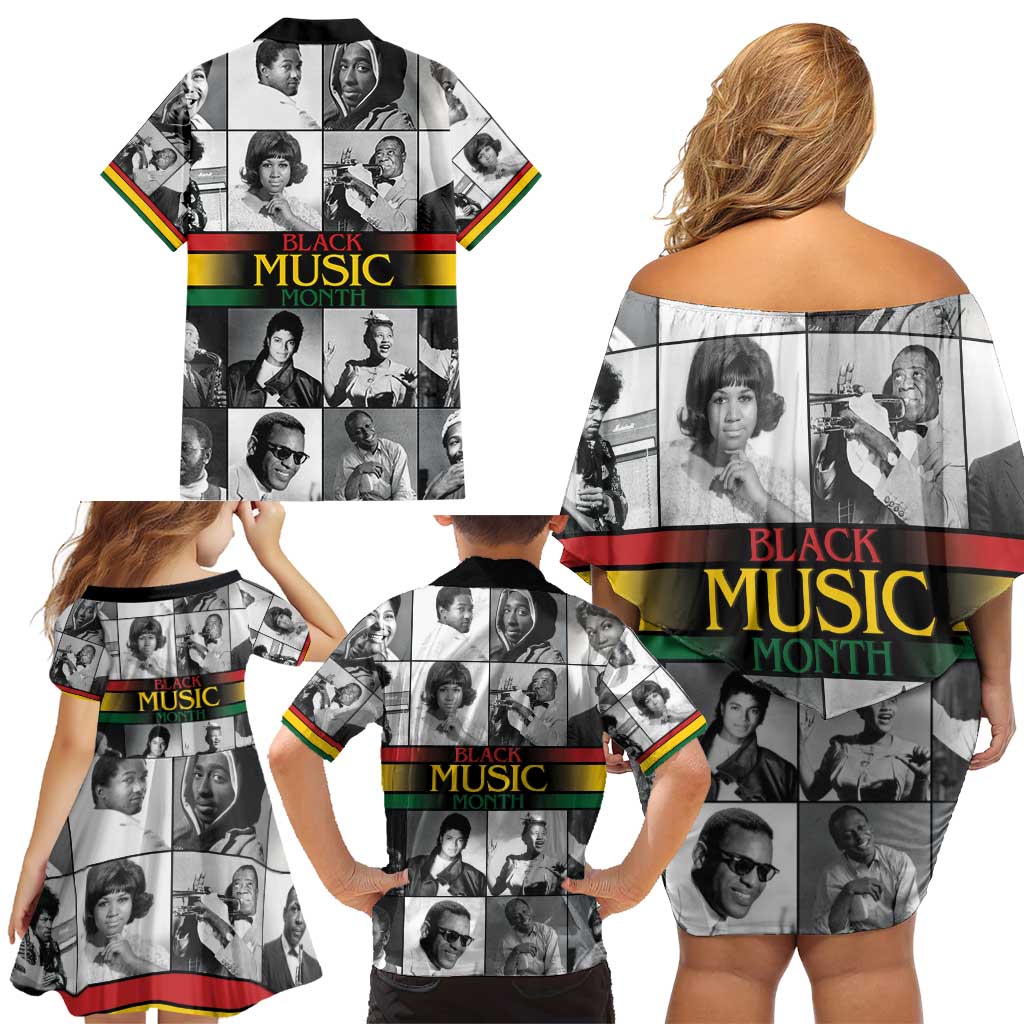 African-American Black Music Month Family Matching Off Shoulder Short Dress and Hawaiian Shirt Legends Tribute