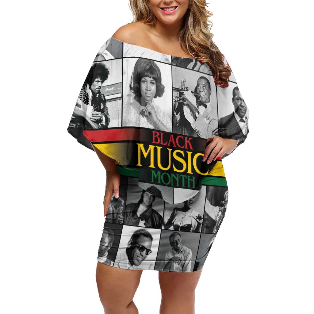 African-American Black Music Month Family Matching Off Shoulder Short Dress and Hawaiian Shirt Legends Tribute
