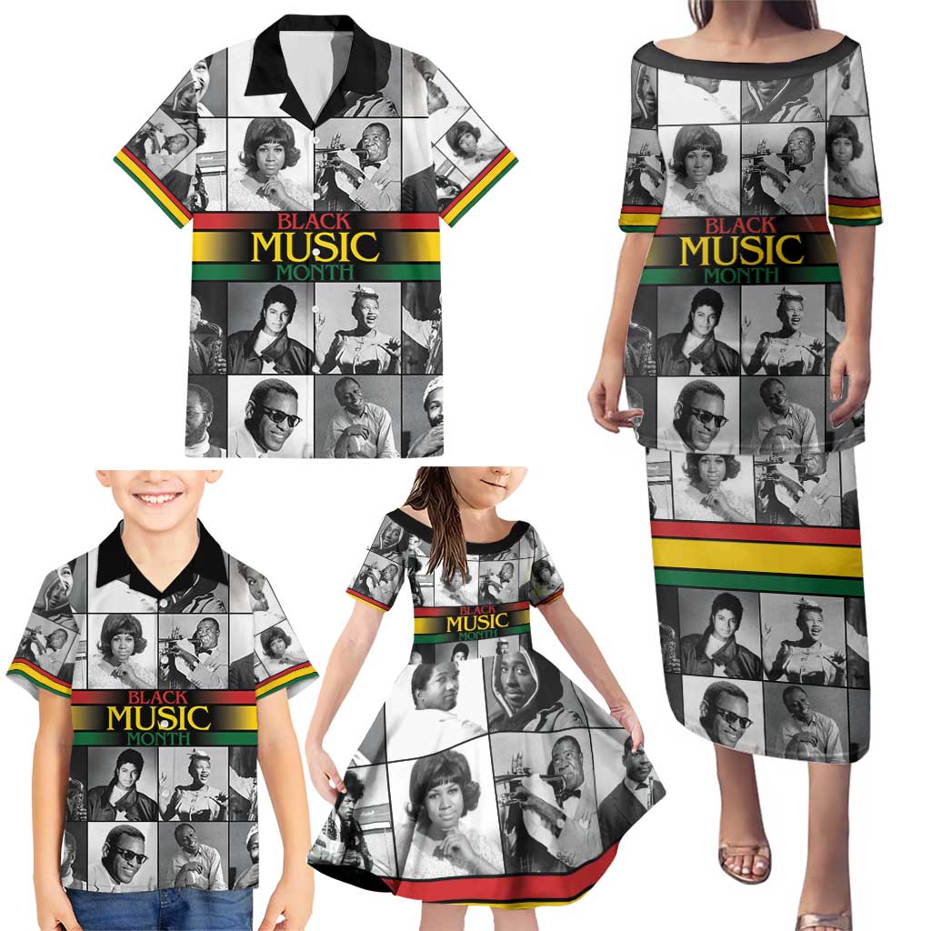 African-American Black Music Month Family Matching Puletasi and Hawaiian Shirt Legends Tribute
