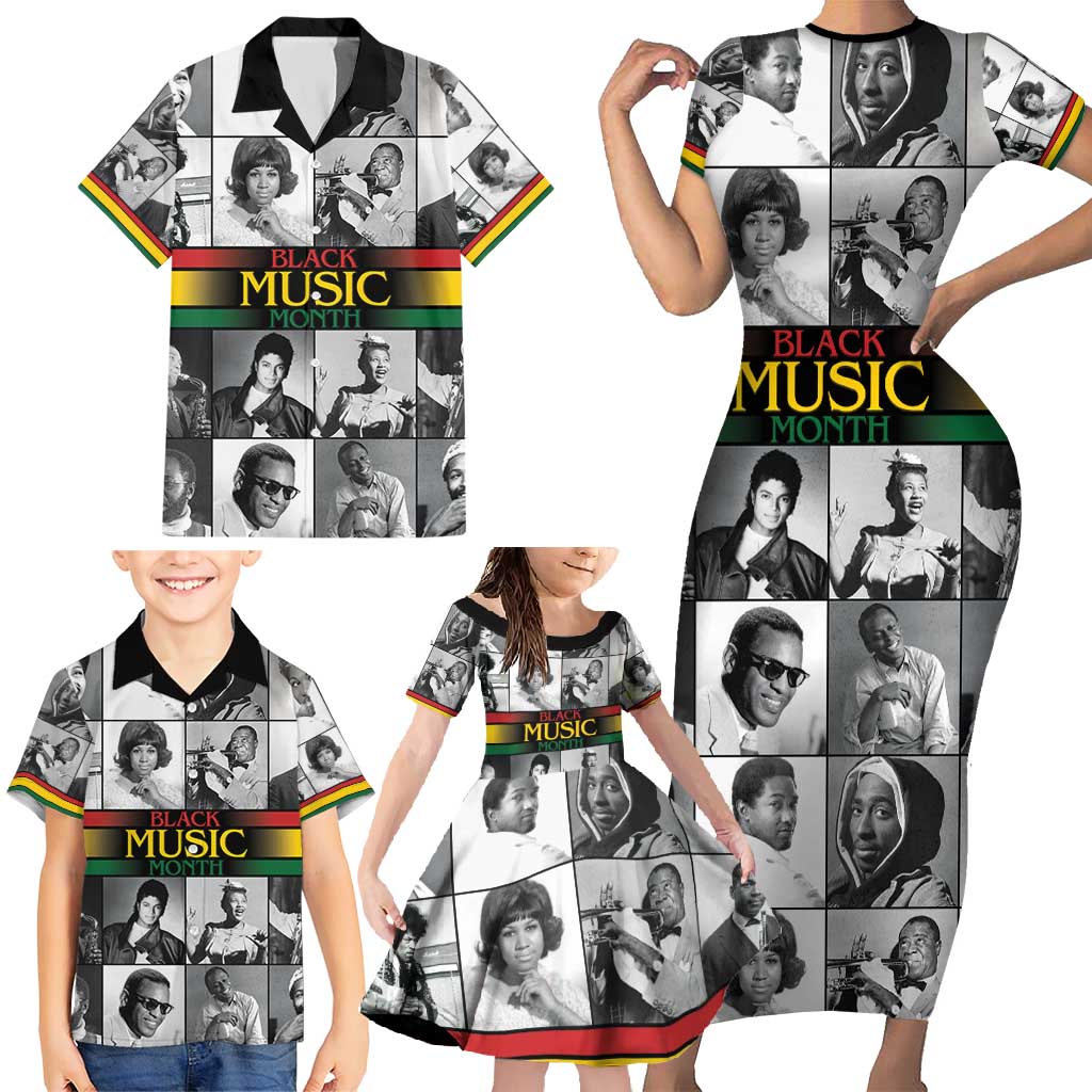 African-American Black Music Month Family Matching Short Sleeve Bodycon Dress and Hawaiian Shirt Legends Tribute