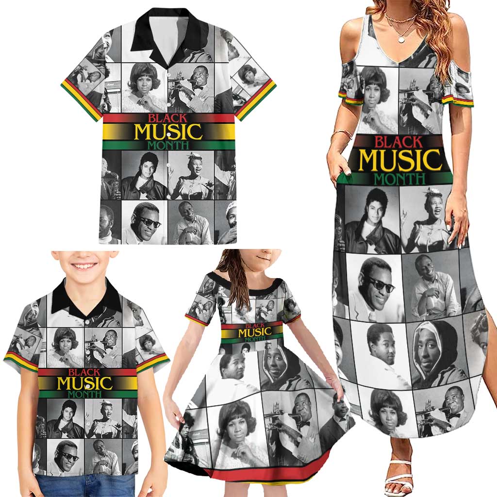 African-American Black Music Month Family Matching Summer Maxi Dress and Hawaiian Shirt Legends Tribute