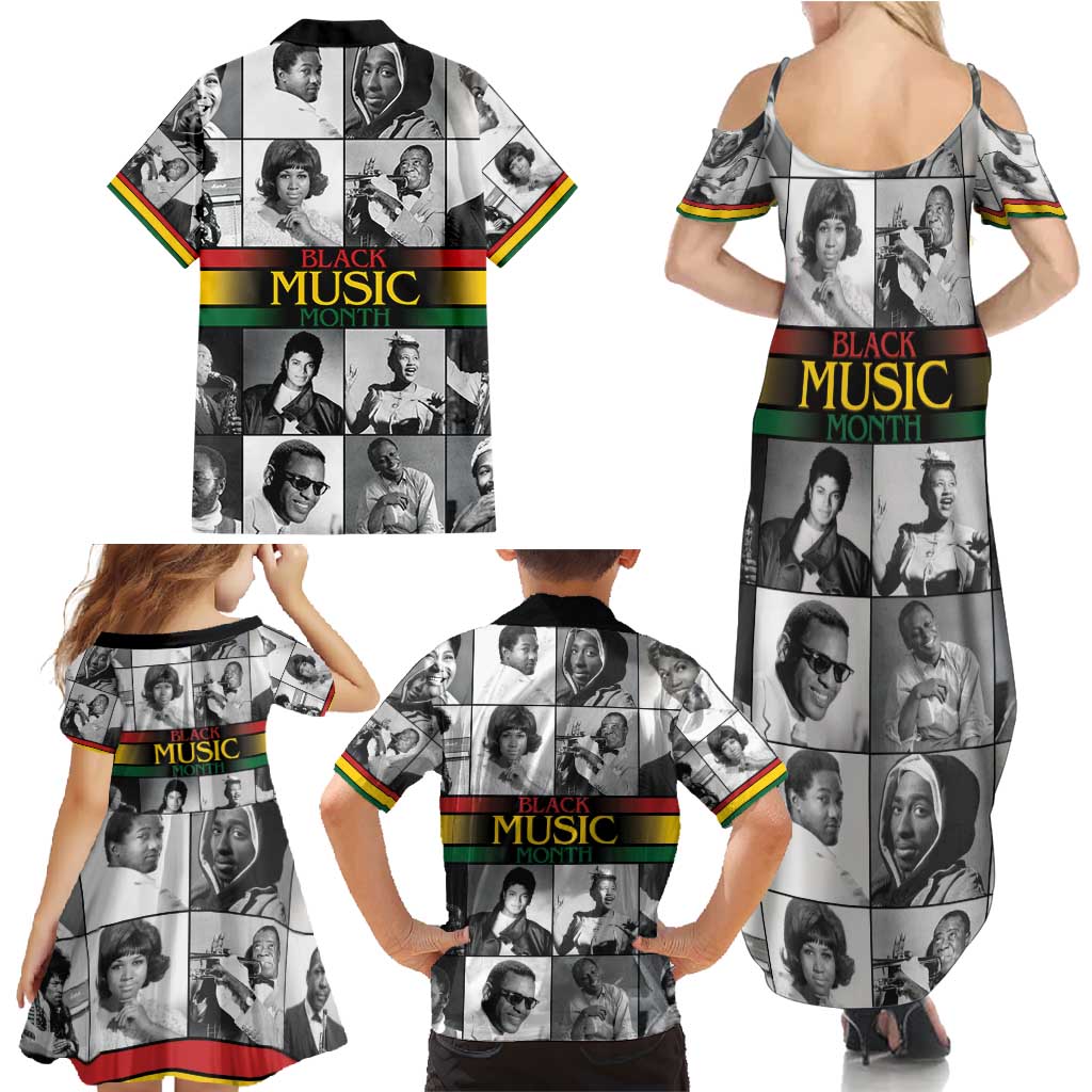 African-American Black Music Month Family Matching Summer Maxi Dress and Hawaiian Shirt Legends Tribute
