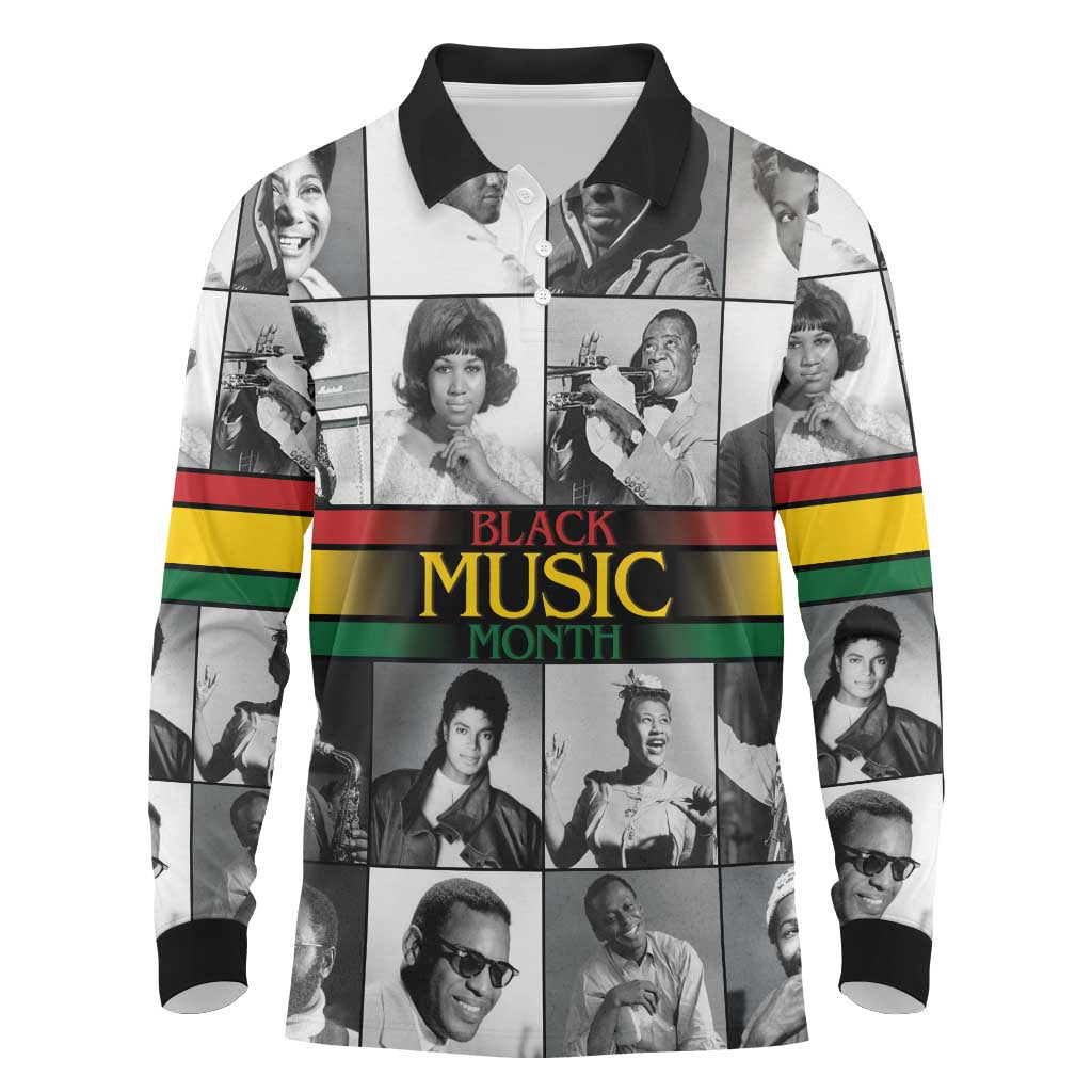 African-American Black Music Month Long Sleeve Polo Shirt Legends Tribute