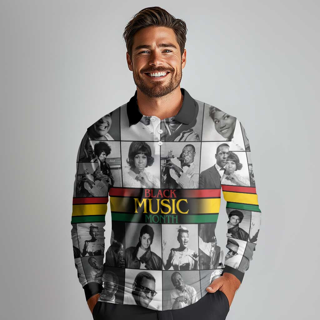 African-American Black Music Month Long Sleeve Polo Shirt Legends Tribute