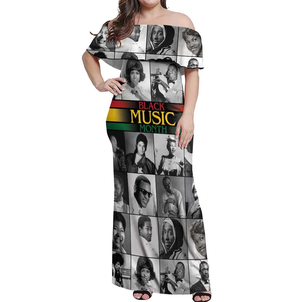 African-American Black Music Month Off Shoulder Maxi Dress Legends Tribute