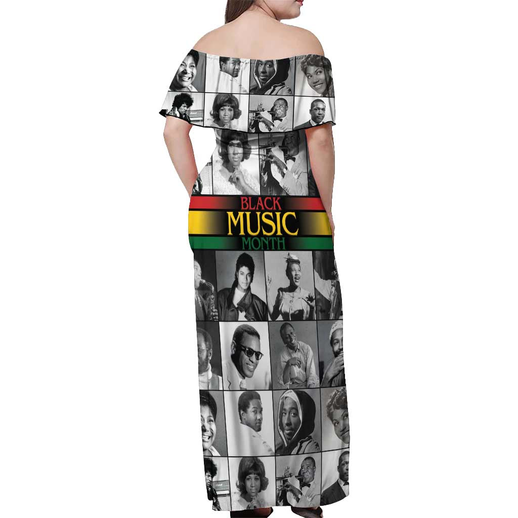 African-American Black Music Month Off Shoulder Maxi Dress Legends Tribute
