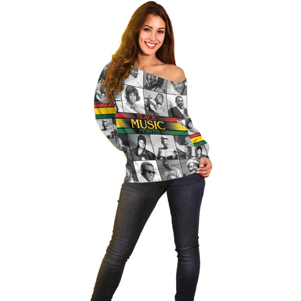 African-American Black Music Month Off Shoulder Sweater Legends Tribute