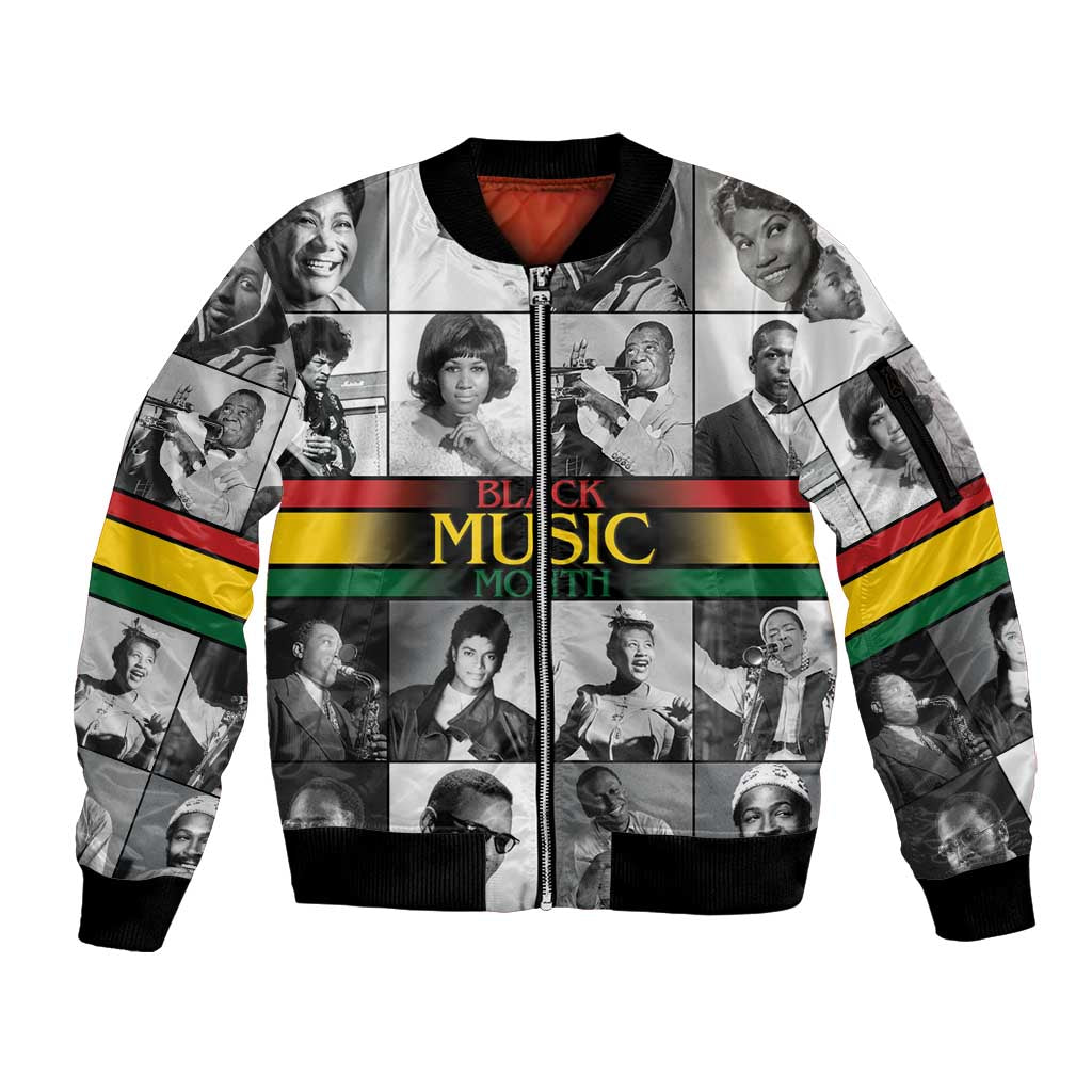 African-American Black Music Month Sleeve Zip Bomber Jacket Legends Tribute