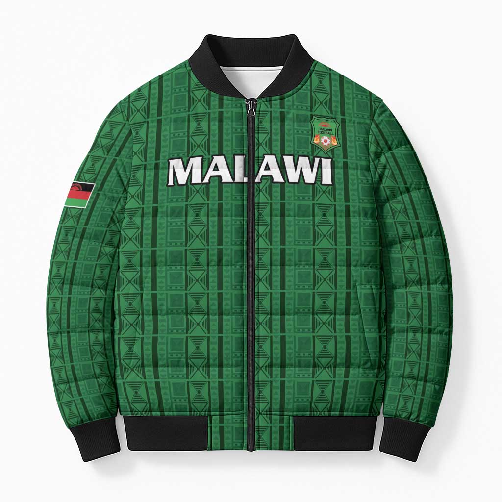 Custom Malawi Football Bomber Puffer Jacket Come On Flames - Green - Wonder Print Shop