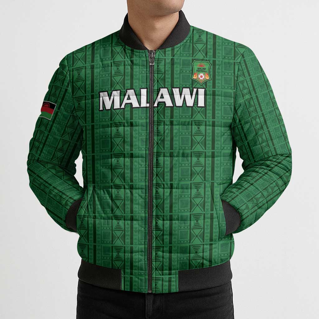 Custom Malawi Football Bomber Puffer Jacket Come On Flames - Green - Wonder Print Shop