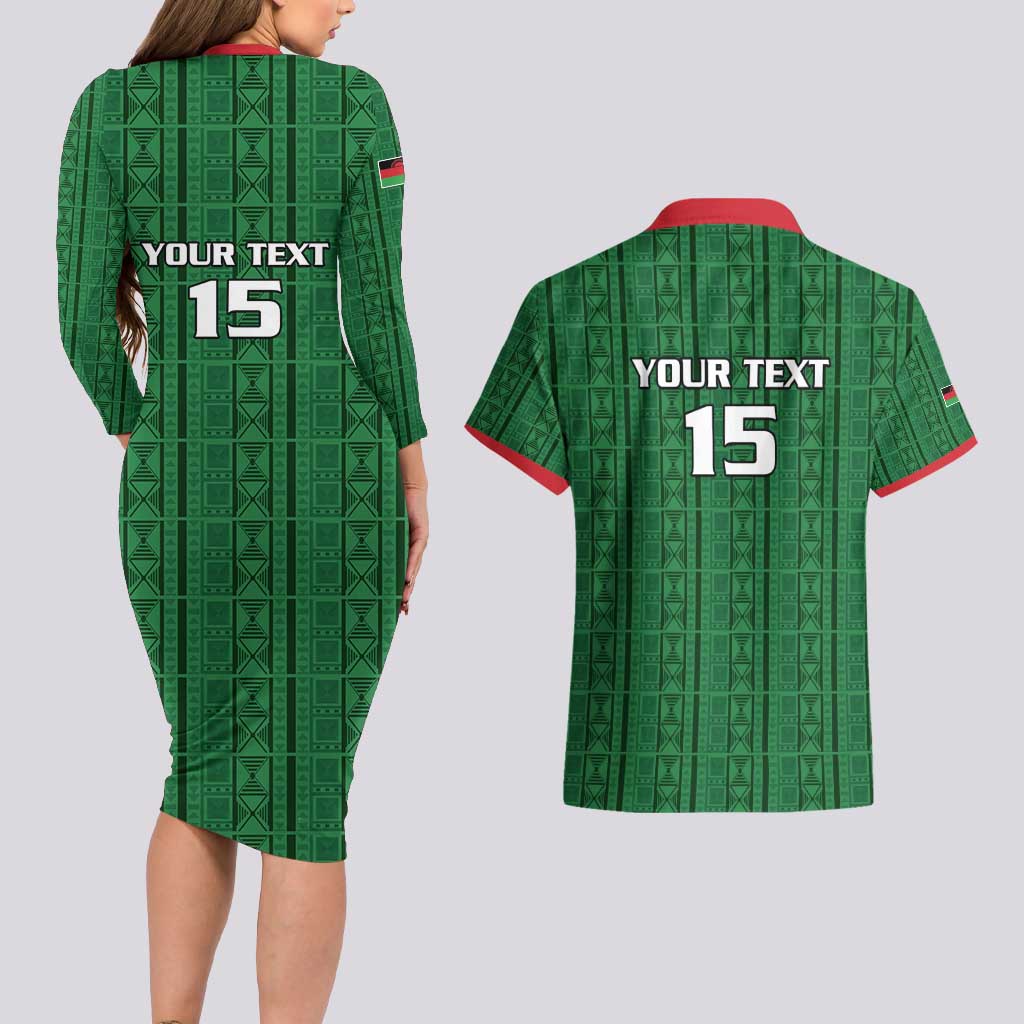 Custom Malawi Football Couples Matching Long Sleeve Bodycon Dress and Hawaiian Shirt Come On Flames - Green - Wonder Print Shop