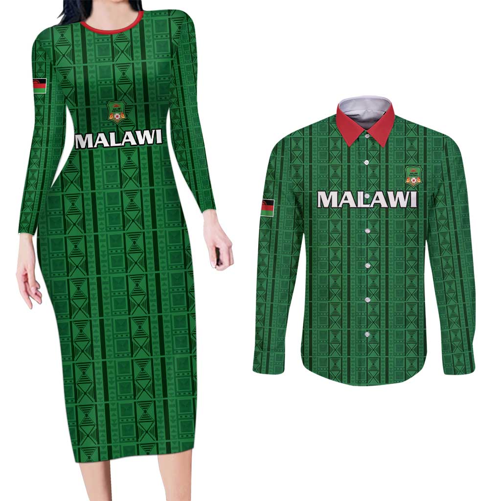 Custom Malawi Football Couples Matching Long Sleeve Bodycon Dress and Long Sleeve Button Shirt Come On Flames - Green - Wonder Print Shop