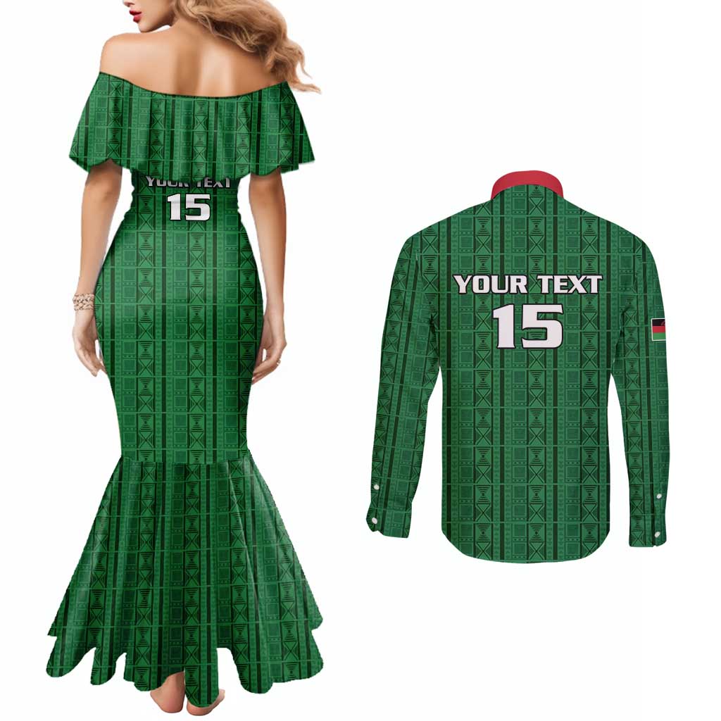 Custom Malawi Football Couples Matching Mermaid Dress and Long Sleeve Button Shirt Come On Flames - Green - Wonder Print Shop