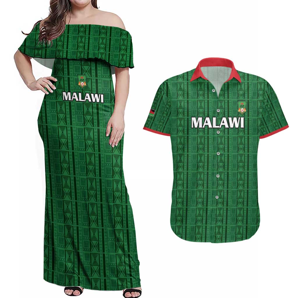 Custom Malawi Football Couples Matching Off Shoulder Maxi Dress and Hawaiian Shirt Come On Flames - Green - Wonder Print Shop