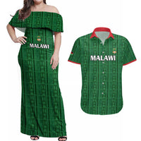 Custom Malawi Football Couples Matching Off Shoulder Maxi Dress and Hawaiian Shirt Come On Flames - Green - Wonder Print Shop