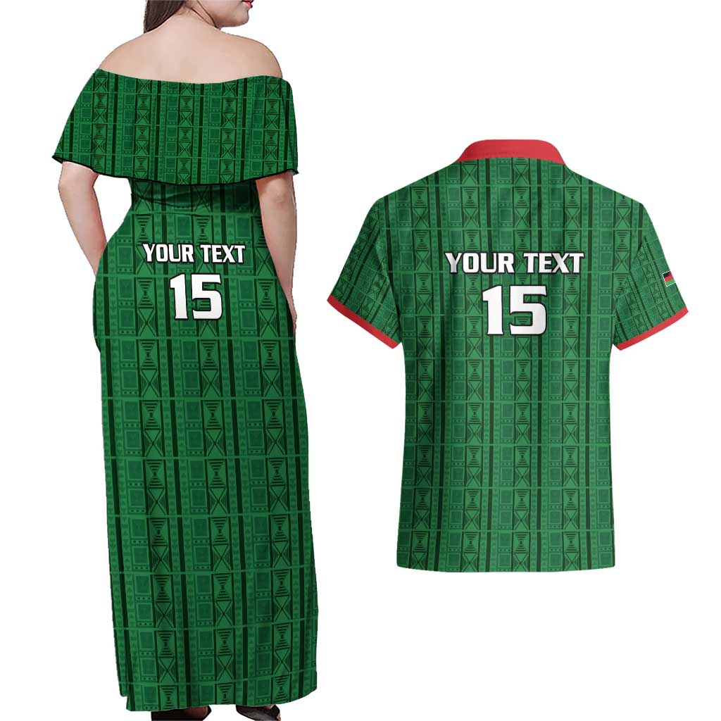Custom Malawi Football Couples Matching Off Shoulder Maxi Dress and Hawaiian Shirt Come On Flames - Green - Wonder Print Shop