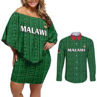 Custom Malawi Football Couples Matching Off Shoulder Short Dress and Long Sleeve Button Shirt Come On Flames - Green - Wonder Print Shop