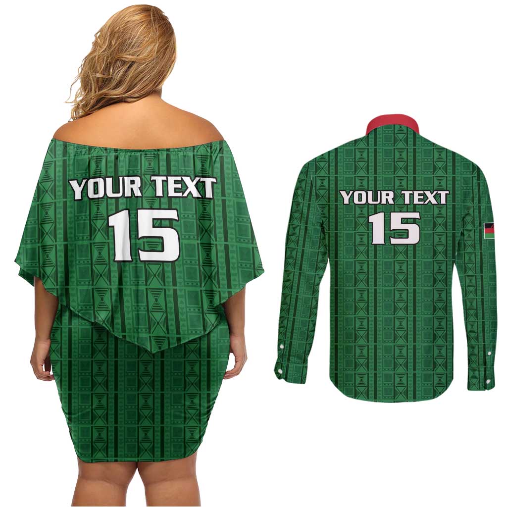 Custom Malawi Football Couples Matching Off Shoulder Short Dress and Long Sleeve Button Shirt Come On Flames - Green - Wonder Print Shop
