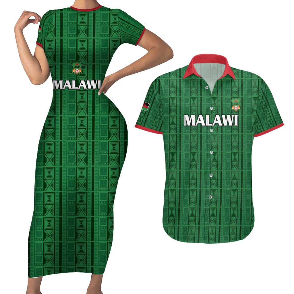 Custom Malawi Football Couples Matching Short Sleeve Bodycon Dress and Hawaiian Shirt Come On Flames - Green - Wonder Print Shop