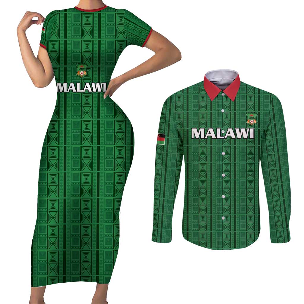 Custom Malawi Football Couples Matching Short Sleeve Bodycon Dress and Long Sleeve Button Shirt Come On Flames - Green - Wonder Print Shop