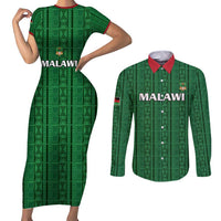 Custom Malawi Football Couples Matching Short Sleeve Bodycon Dress and Long Sleeve Button Shirt Come On Flames - Green - Wonder Print Shop