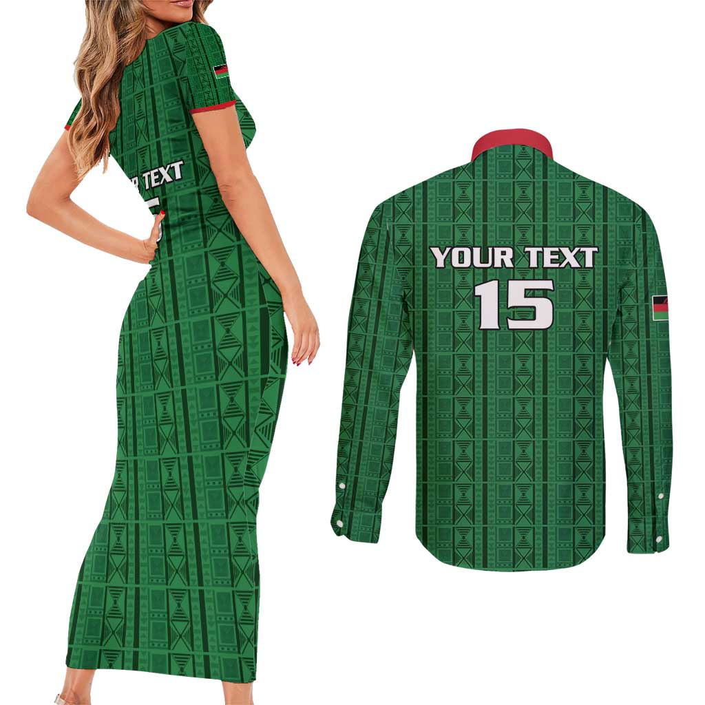 Custom Malawi Football Couples Matching Short Sleeve Bodycon Dress and Long Sleeve Button Shirt Come On Flames - Green - Wonder Print Shop