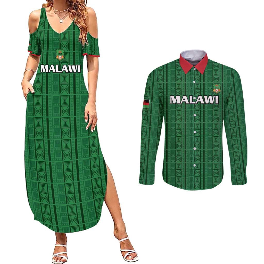 Custom Malawi Football Couples Matching Summer Maxi Dress and Long Sleeve Button Shirt Come On Flames - Green - Wonder Print Shop