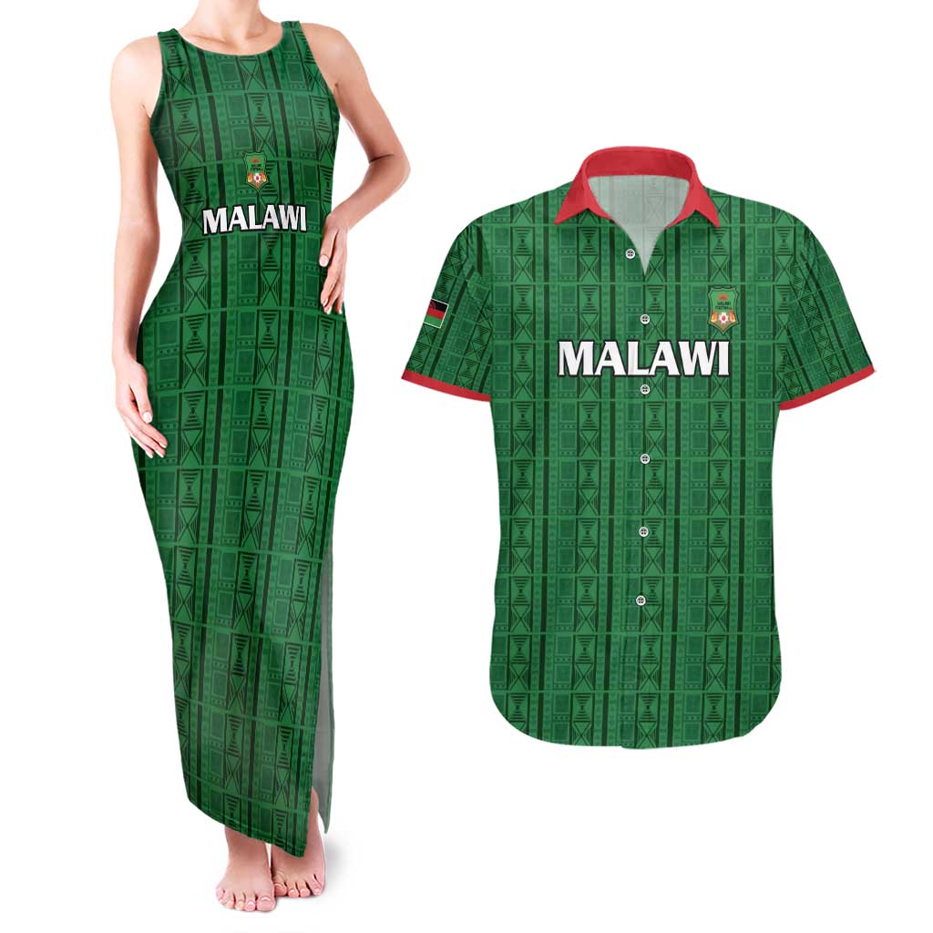 Custom Malawi Football Couples Matching Tank Maxi Dress and Hawaiian Shirt Come On Flames - Green - Wonder Print Shop