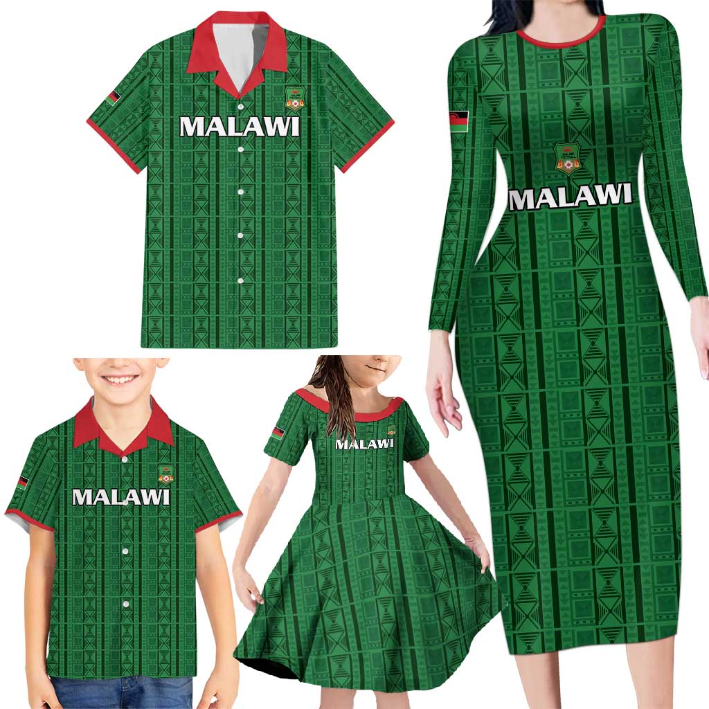 Custom Malawi Football Family Matching Long Sleeve Bodycon Dress and Hawaiian Shirt Come On Flames - Green - Wonder Print Shop