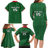 Custom Malawi Football Family Matching Long Sleeve Bodycon Dress and Hawaiian Shirt Come On Flames - Green - Wonder Print Shop
