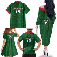 Custom Malawi Football Family Matching Off The Shoulder Long Sleeve Dress and Hawaiian Shirt Come On Flames - Green - Wonder Print Shop