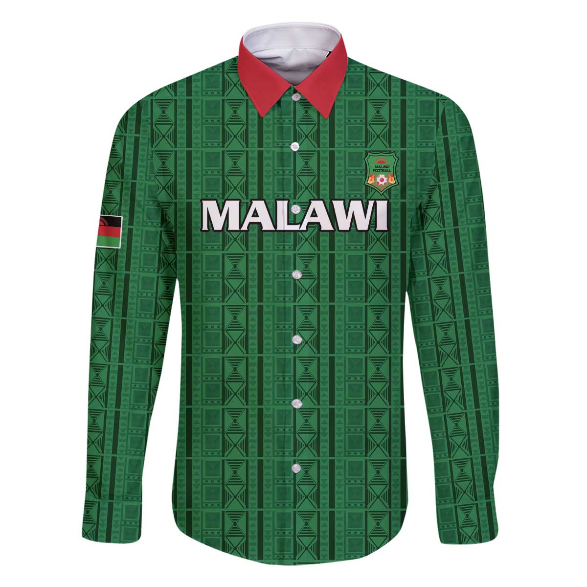 Custom Malawi Football Family Matching Off The Shoulder Long Sleeve Dress and Hawaiian Shirt Come On Flames - Green - Wonder Print Shop