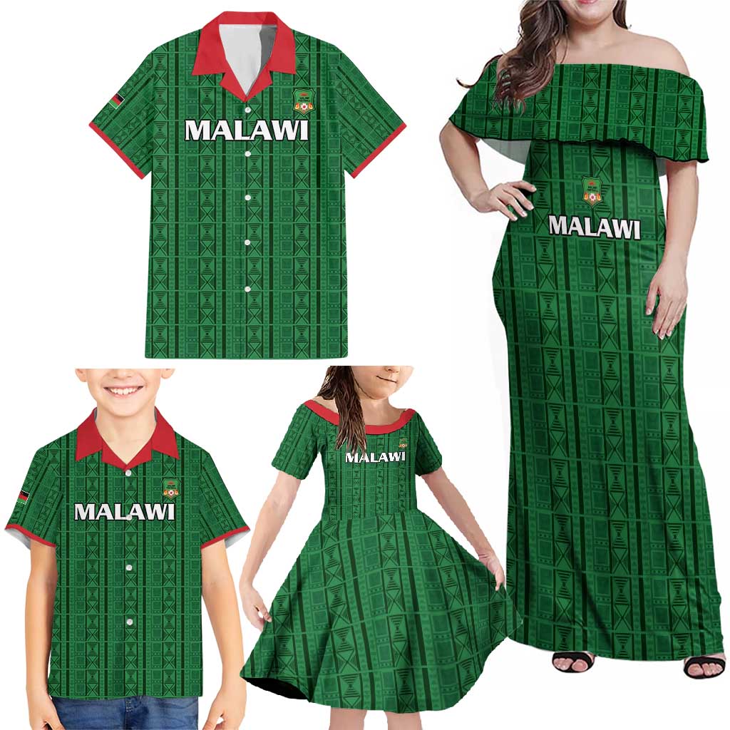 Custom Malawi Football Family Matching Off Shoulder Maxi Dress and Hawaiian Shirt Come On Flames - Green - Wonder Print Shop