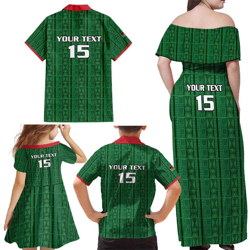 Custom Malawi Football Family Matching Off Shoulder Maxi Dress and Hawaiian Shirt Come On Flames - Green - Wonder Print Shop