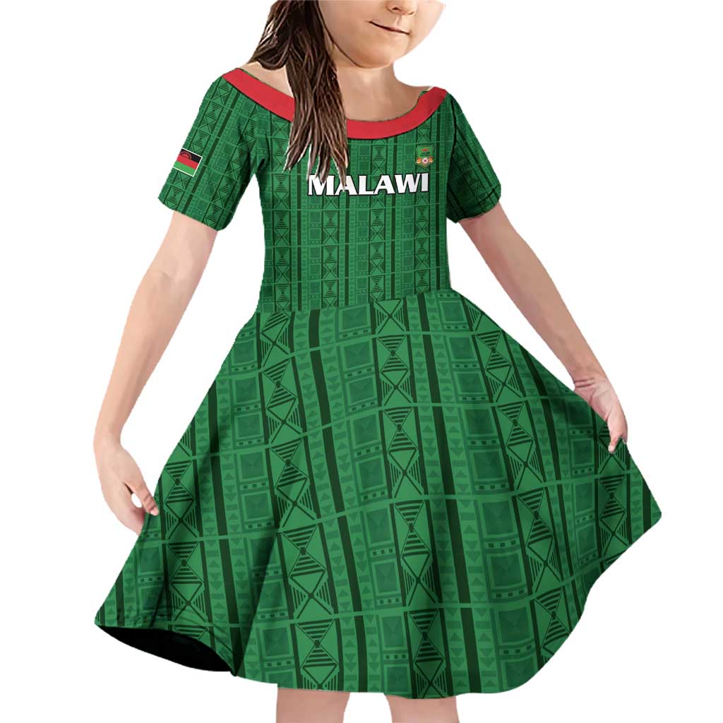 Custom Malawi Football Family Matching Off Shoulder Short Dress and Hawaiian Shirt Come On Flames - Green - Wonder Print Shop